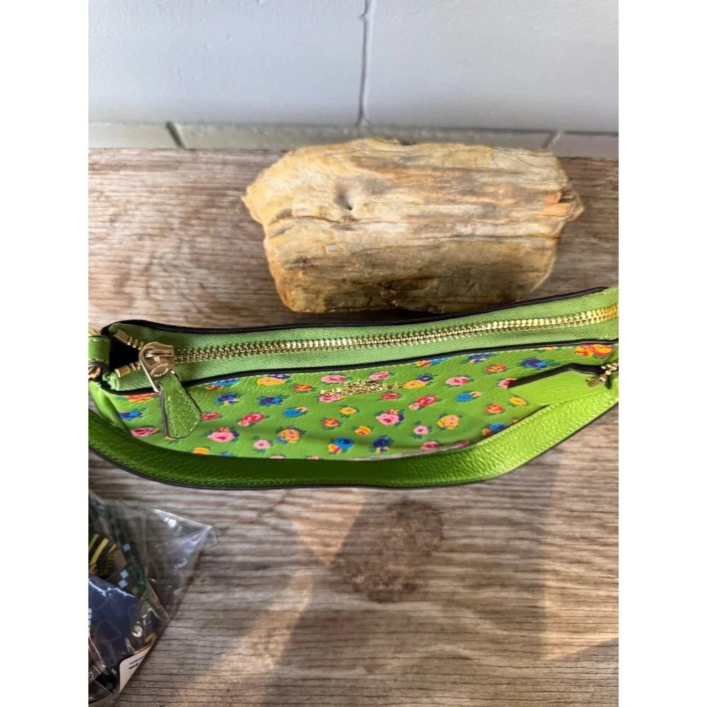 Coach Teri Shoulder Bag With Mini Vintage Rose Print Neon Green - Picture 6 of 10